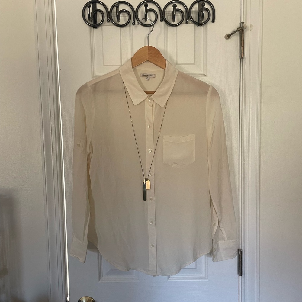 Retro Broadway&Broome Cream Silk Button Down Blouse